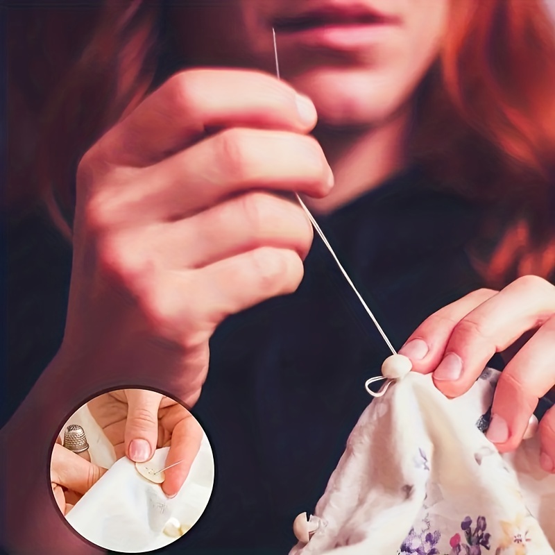 Big Eye Needles Diy Hand Sewing Needles Wood Needle Holder - Temu