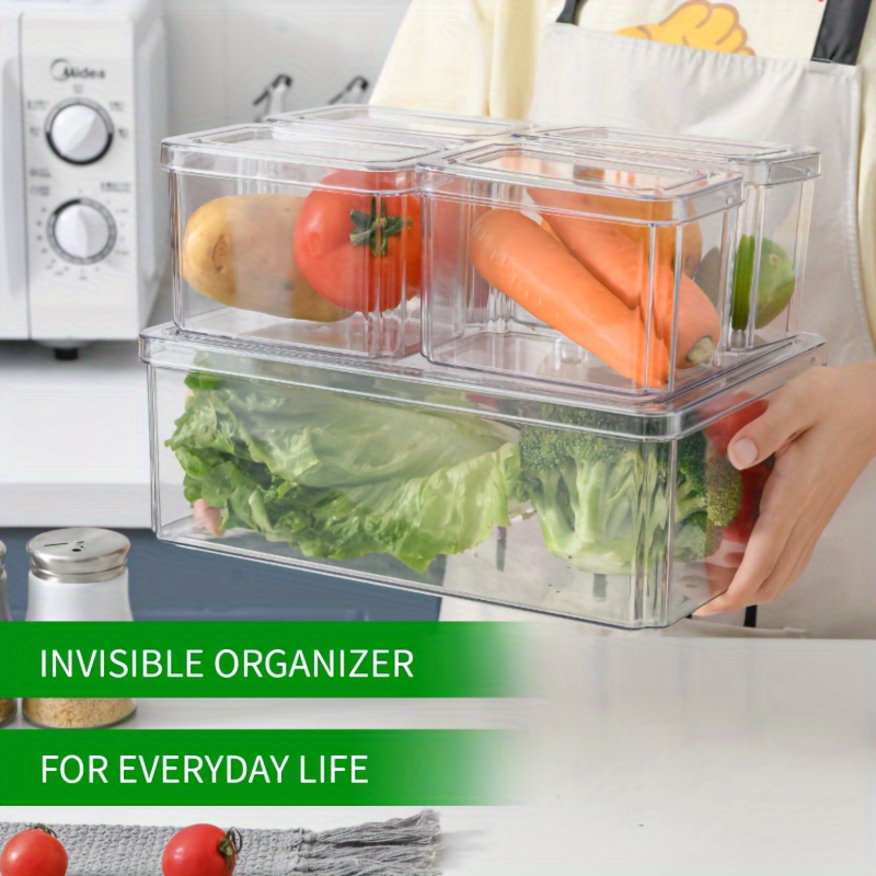 Caja de almacenamiento transparente para nevera, organizador de alimentos,  contenedores para congelador, despensa, armario de cocina