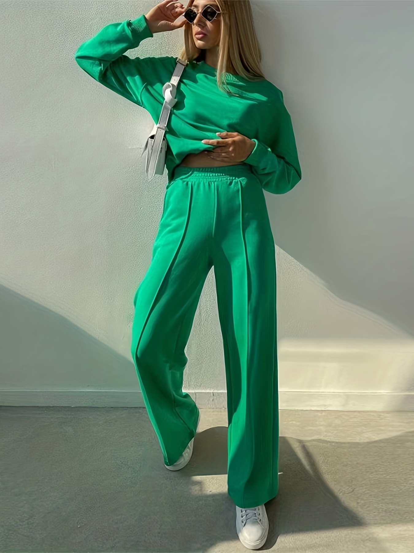 solid sweatshirt & wide leg pants set