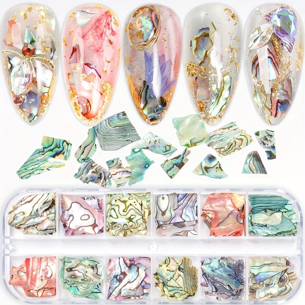 

12 Colors Colorful Irregular Abalone Seashell Slices 3d Nail Art Sequins Supplies Nail Art Shell Slices Design Uv Gel Flake Mermaid Nail Decorations