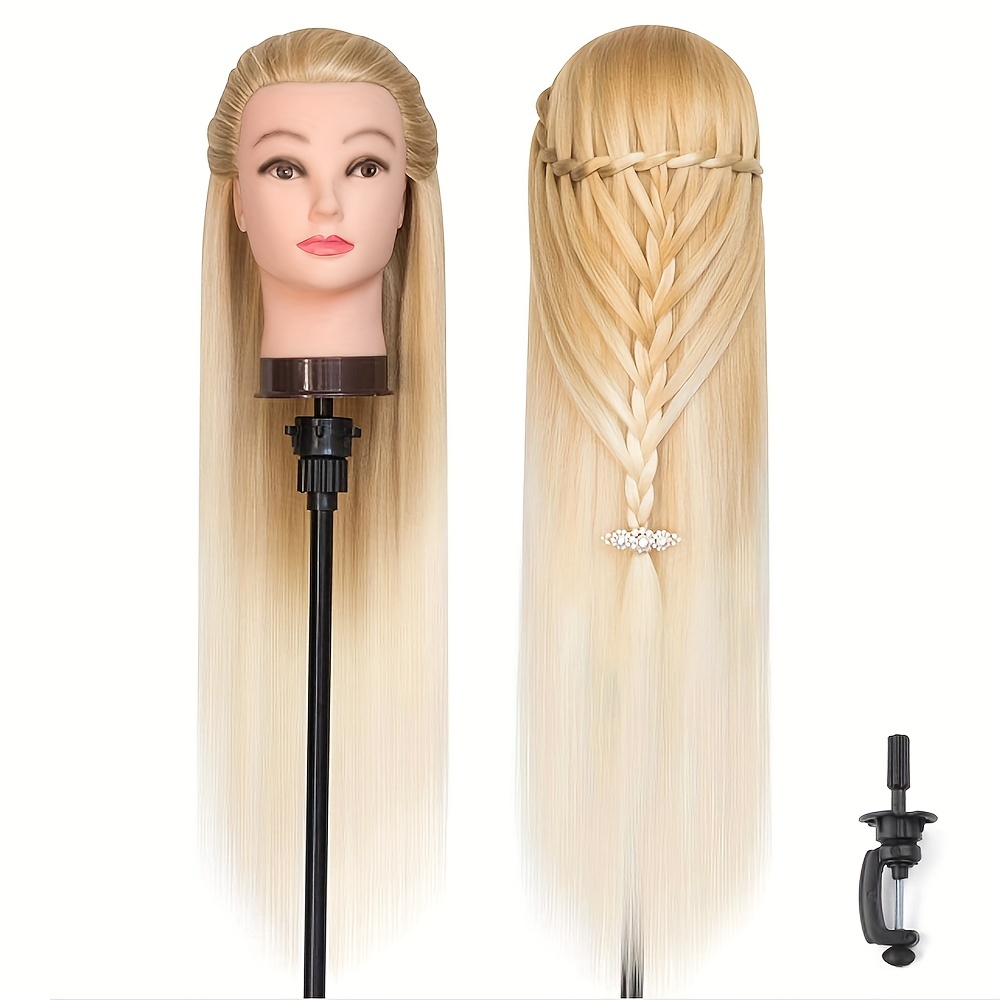 Long Hair Training Head Model Hairdressing Clamp Stand Dummy Practice Mannequin Doll Hair Hair Braiding Practice Head Real Hair Mannequin Heads