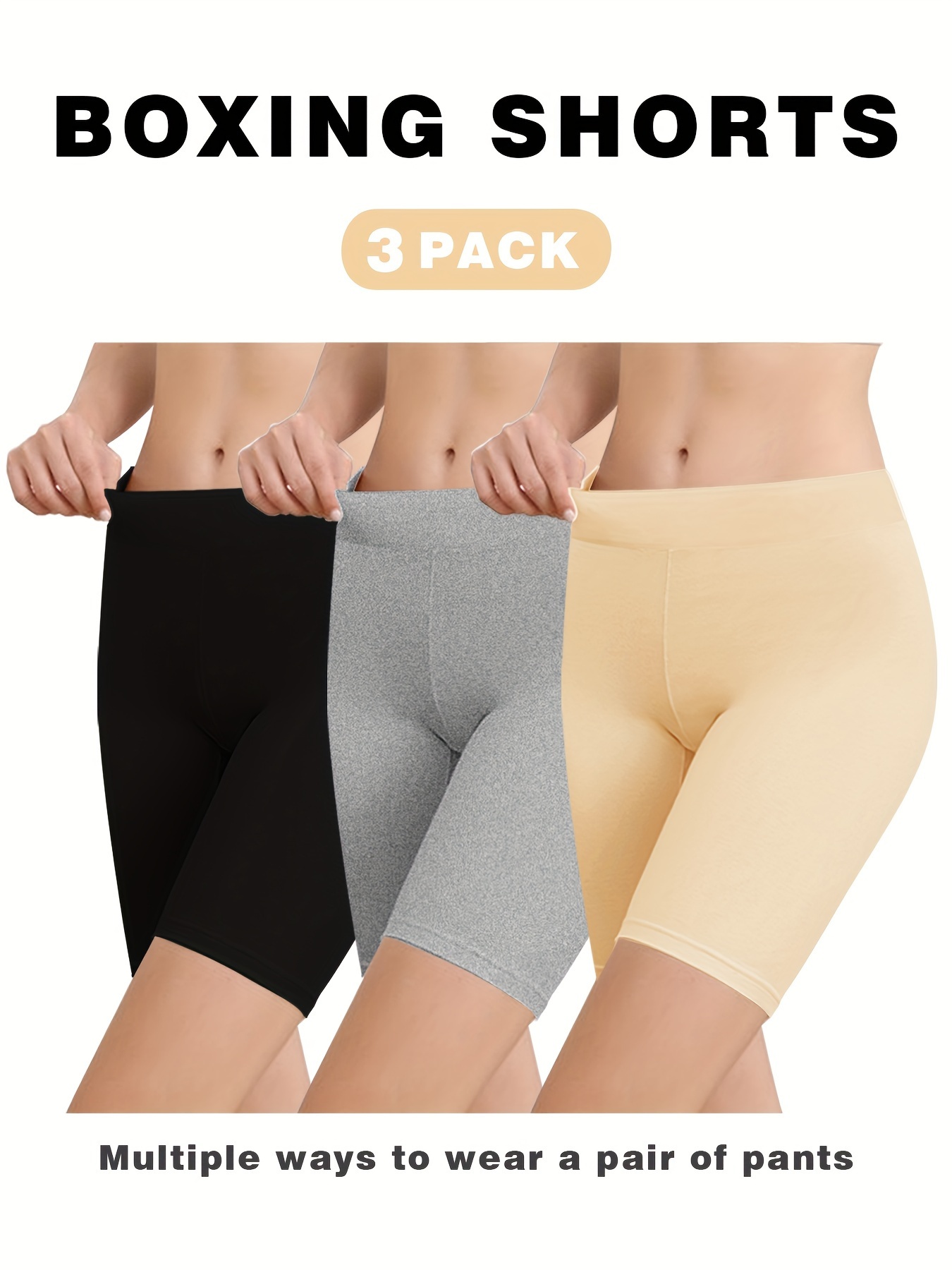 3 Pack Plus Size Sporty Shapewear Shorts Set, Women's Plus Solid Waistband  Seamless Anti-chafing Boy Shorts 3pcs Set - - Temu