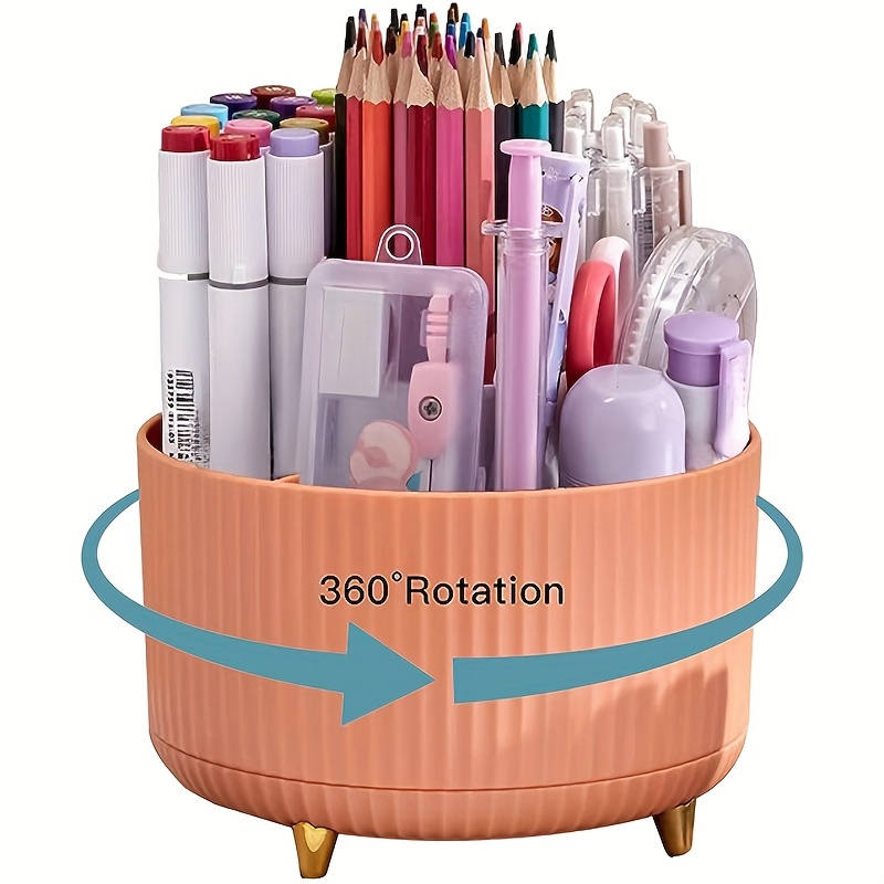 1pc pen holder for desk pencil holder 5 slots 360 degree rotating desk organizers and accessories cute pen cup pot for office school home art supply details 4