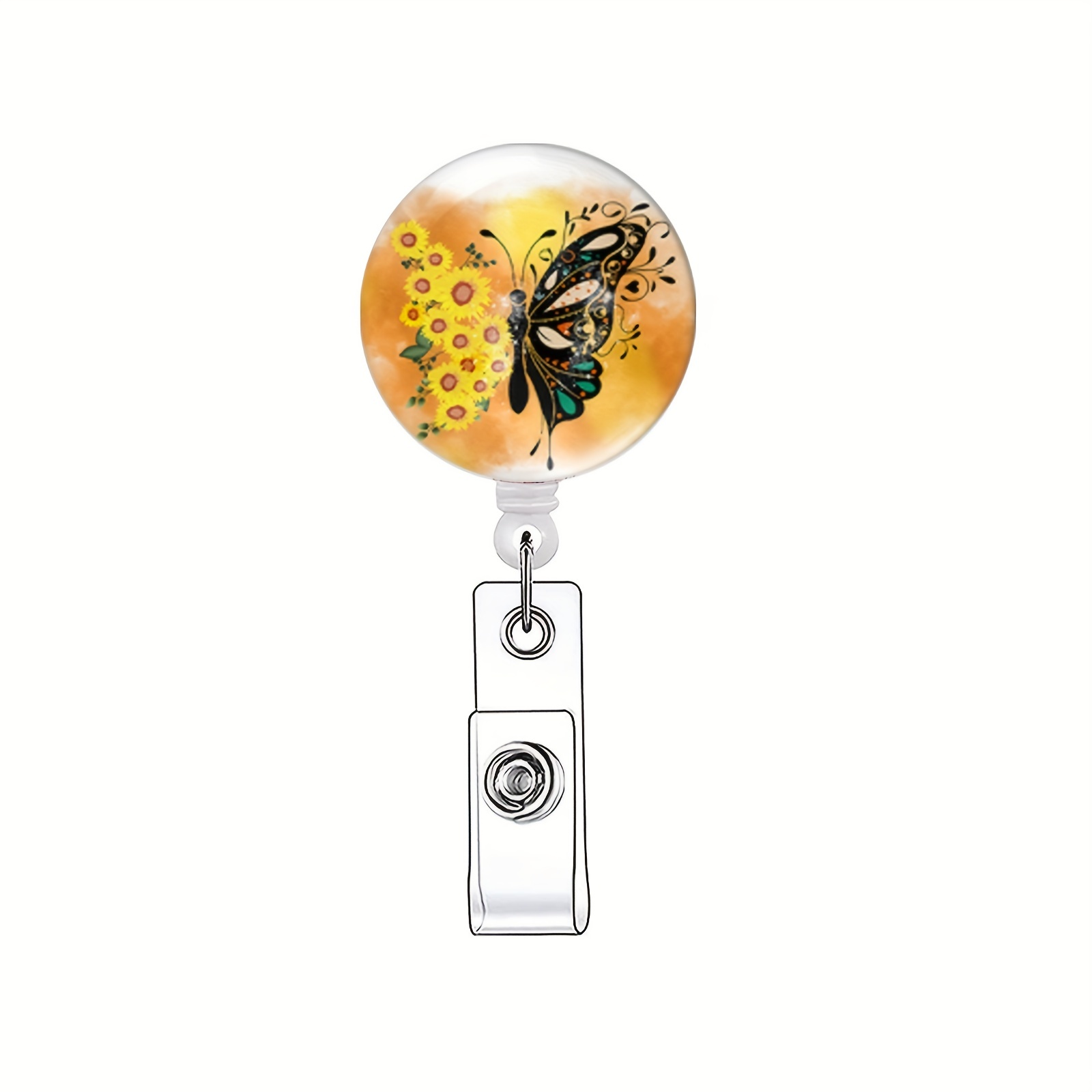 Sunflower Butterfly Bee Badge Reel Retractable ID Clip Badge Holder for Nurse Doctor Teachers Students,Temu