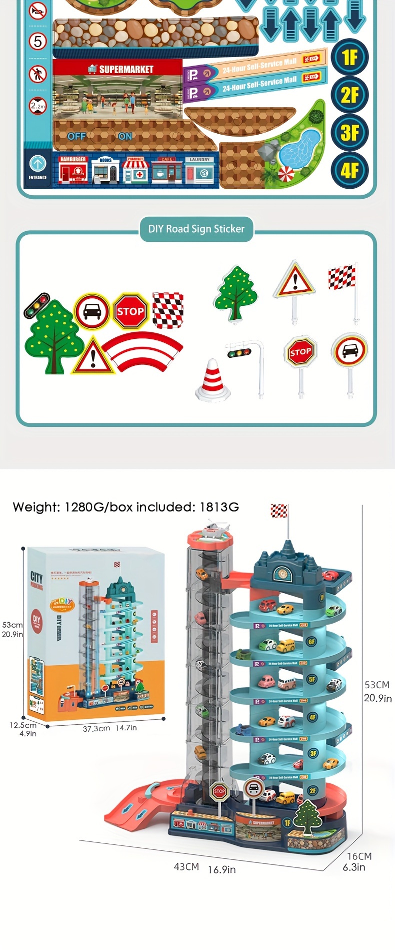 Coche de pista eléctrica para niños, estacionamiento grande de 7 pisos, bricolaje, construcción de automóviles, rompecabezas de aventura para niños y niñas, juguete para regalo, detalles 7