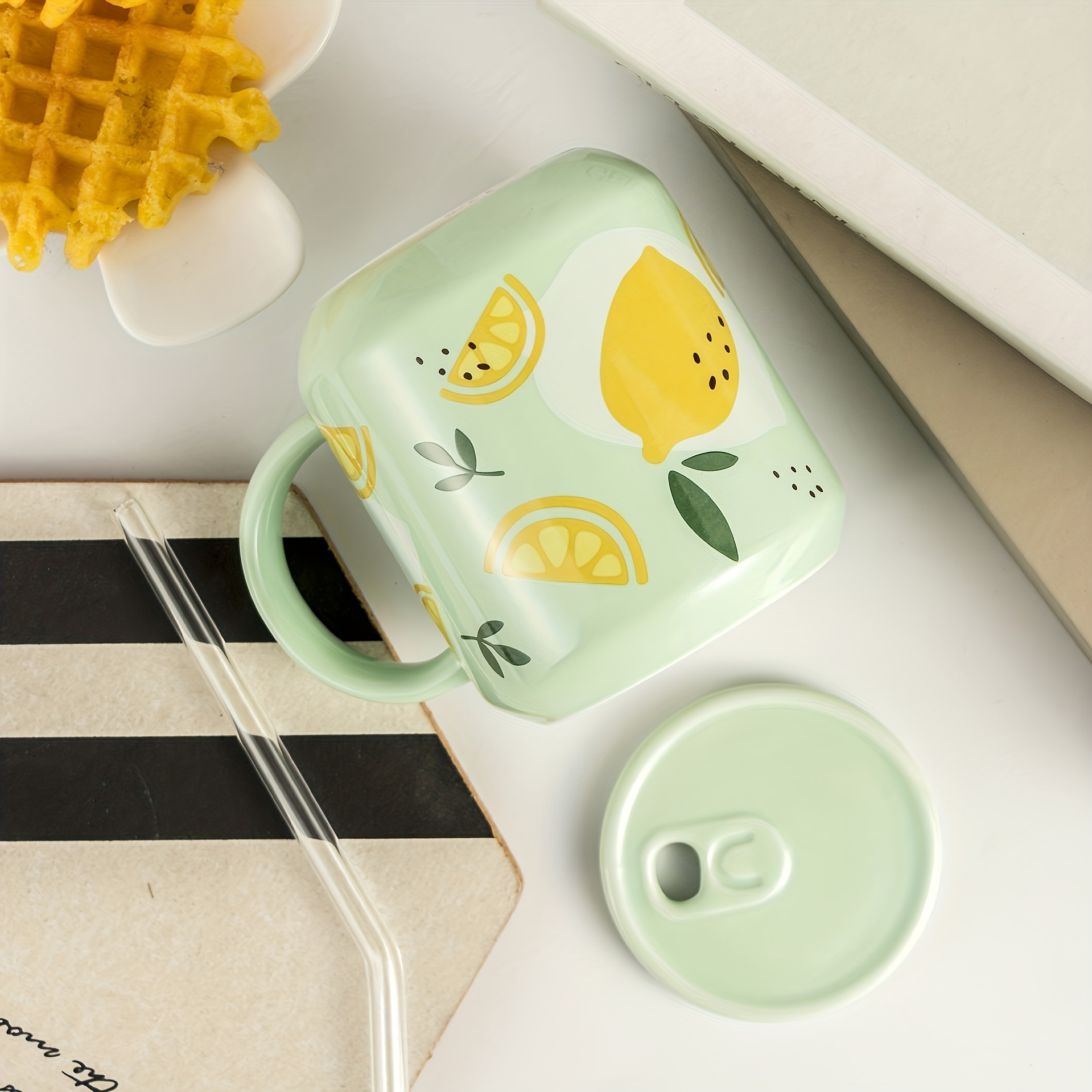 Cute Fruit Ceramic Cup Straw, Cute Strawberry Coffee Mug