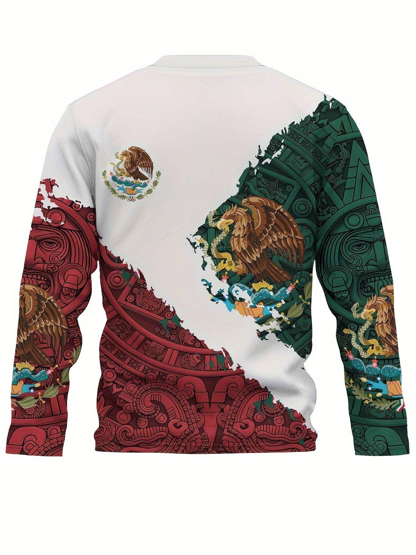 Estampado Diseño Mexicano Azteca Camisetas Manga Larga - Temu