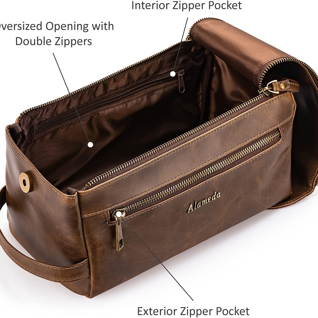 Buy Double Zipper Toiletry Bag Leather Large Dopp Kit Bag Travel