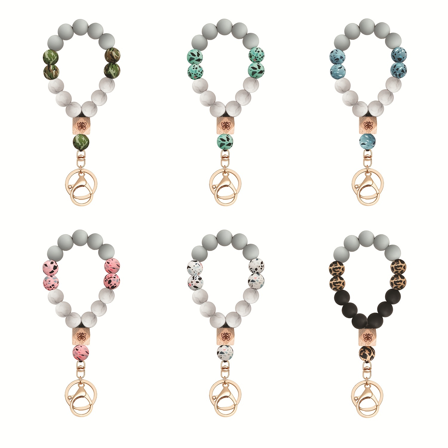 Butterfly Wood Bead Elastic Bracelet Key Chain