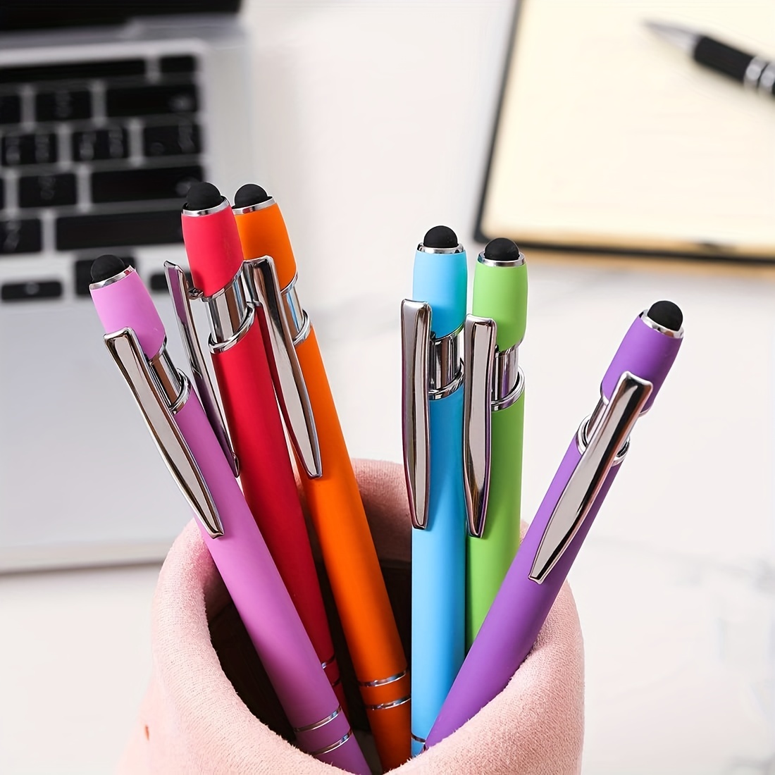 Rainbow Rubberized Soft Touch Ballpoint Pen With Stylus Tip - Temu
