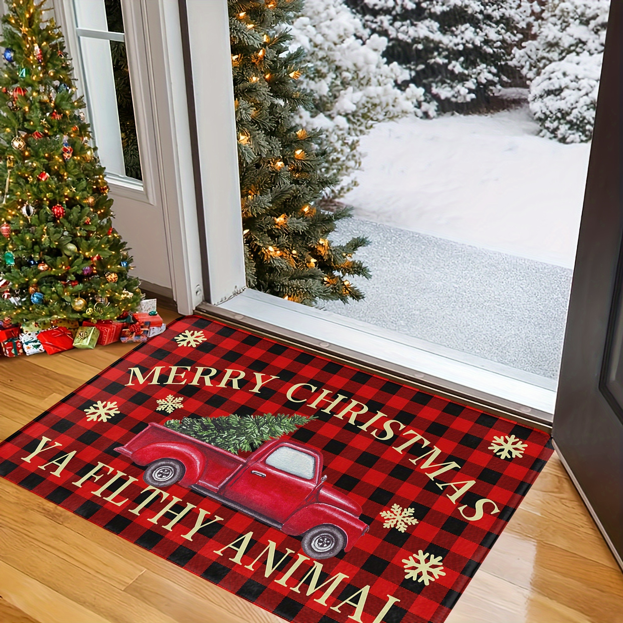 Christmas Holiday Decoration Floor Mat Square Buffalo Plaid - Temu