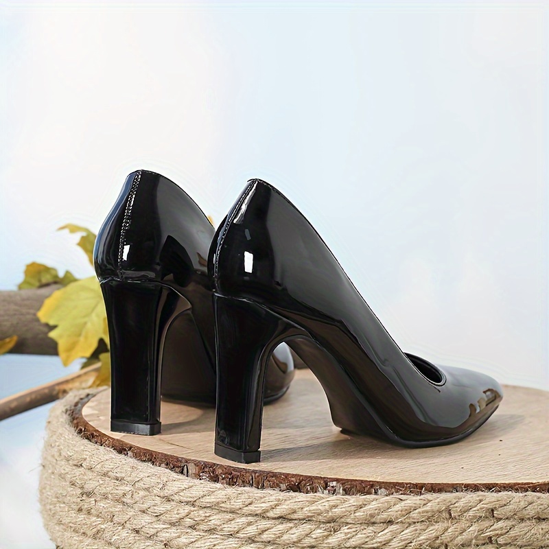 Women's Pointed Toe Court Pumps, Classic Black Patent Leather Stiletto  Heels, Versatile Office Business Working Heels