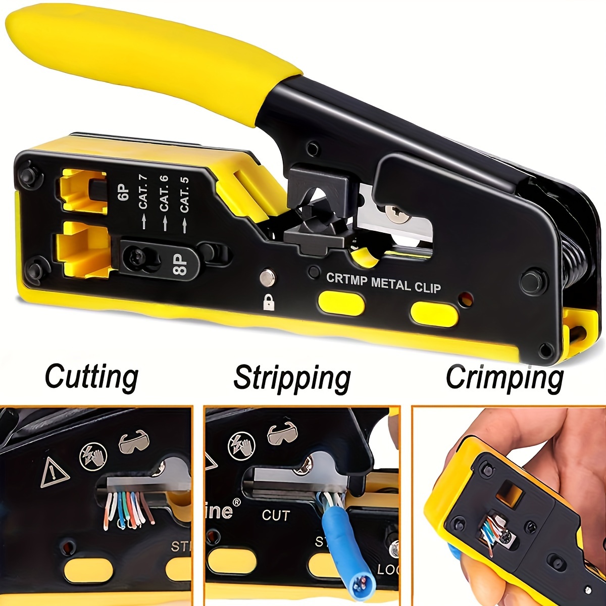 

1pc Pass Through Rj45 Crimp Tool Kit All-in-one Ethernet Crimper Cat7 Cat6 Cat5 Crimping Tool With Network Cable Tester, Cat6 Rj45 Pass Through Connector, Connector Boots