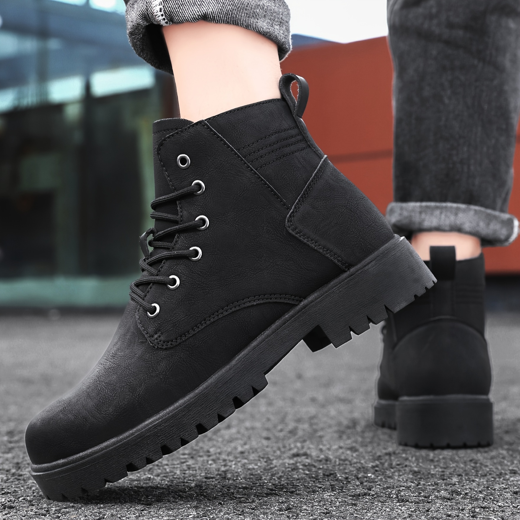 mens lace ankle boots season tpr sole - Temu display picture 1