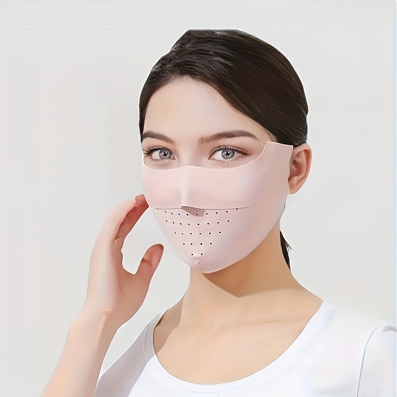 Ice Silk Sunproof Mask Hollow Thin Breathable Solid Color - Temu