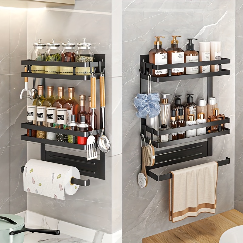 2-tier Spice Storage Rack, L-shaped Corner Caddy, Kitchen Organizer Caddy,  Free Punch, Black - Temu