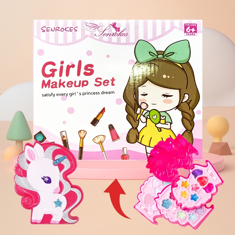 Kids Girl Mermaid Makeup Kit Non-toxic Cosmetic Toys Set With Bag