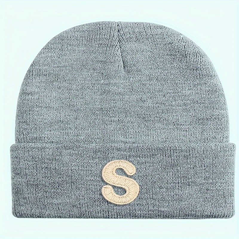 Letter S Embroidery Graphic Beanie Simple Candy Color Knit