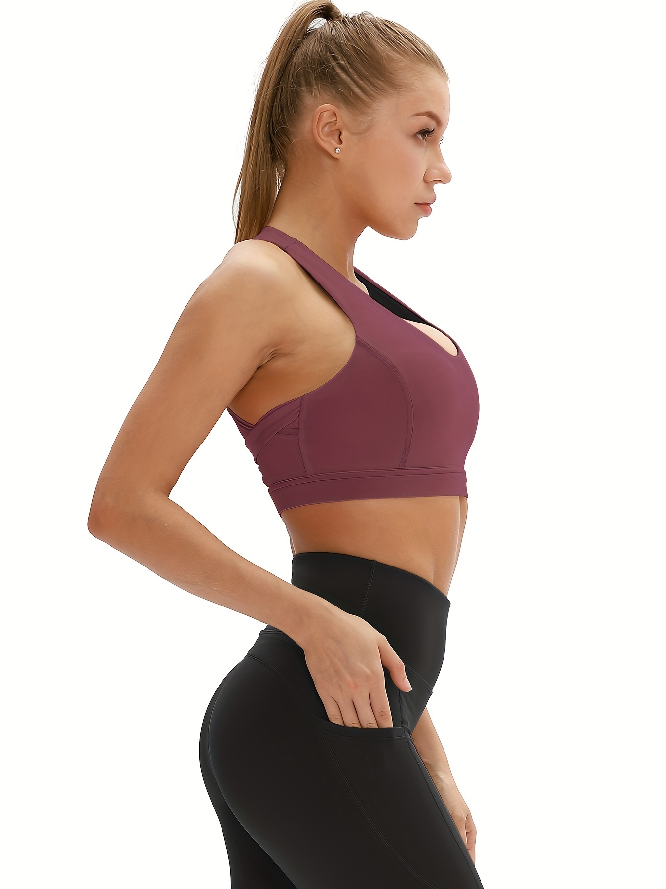 icyzone Padded Strappy Sports Bra Yoga Tops Activewear Workout Clothes for  Women