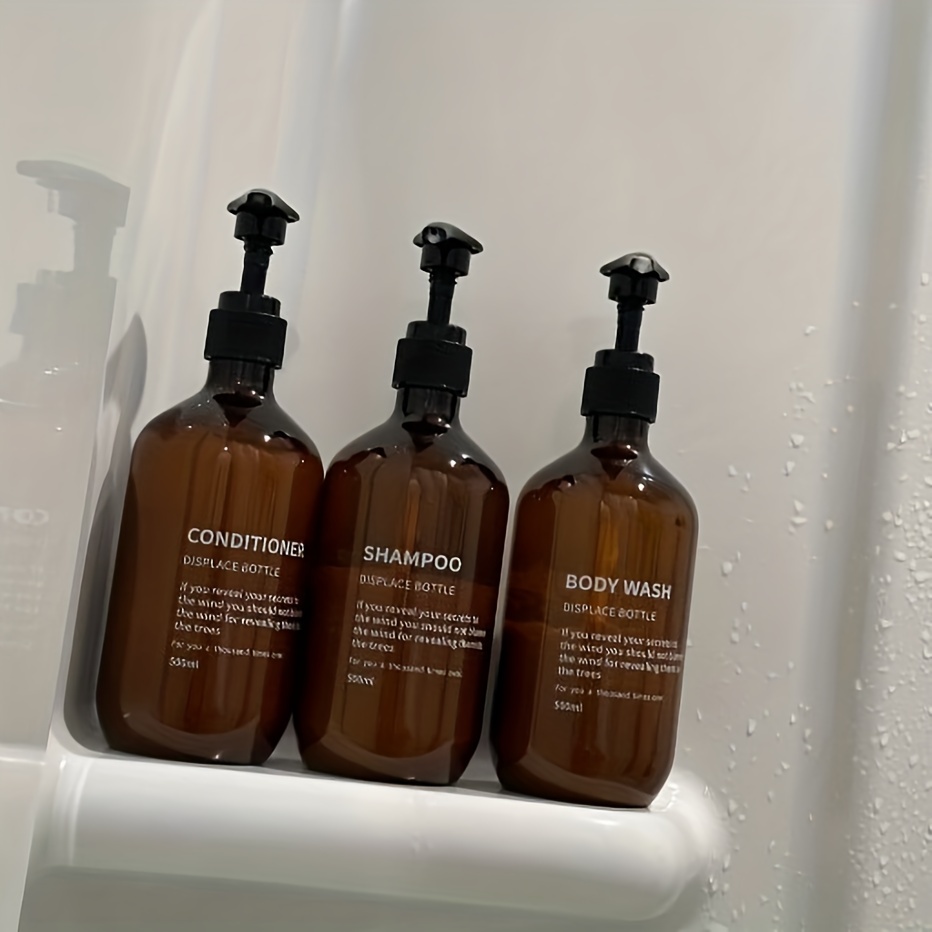 Shower Shampoo Conditioner Body Wash Dispenser 3 Chamber,Amber Shower  Shampoo and Conditioner Bottles, Refillable with Labels,Shower Containers  and