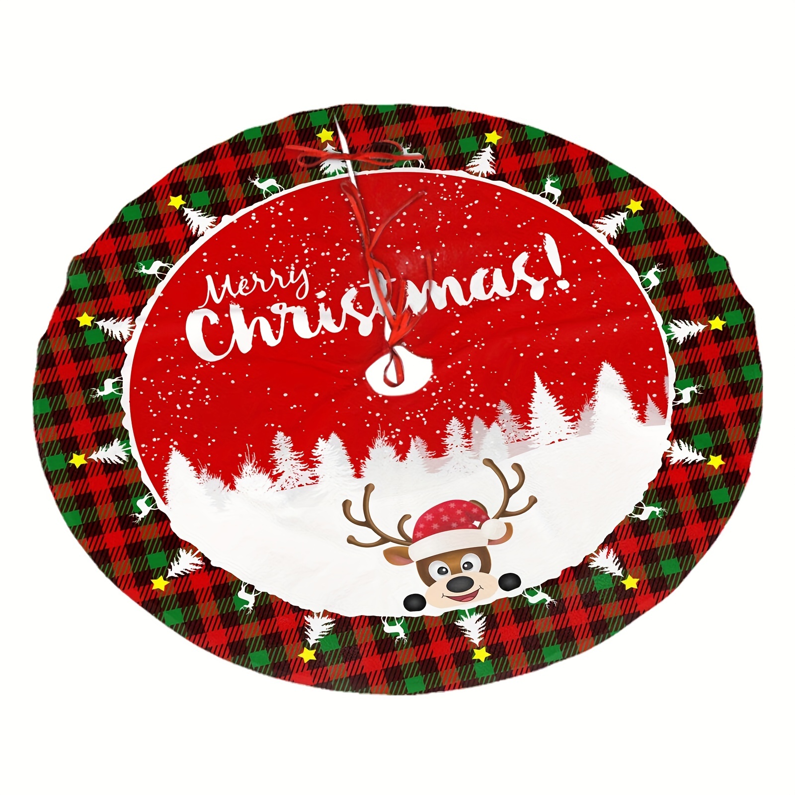 Christmas Red And Black Plaid Snowflake Elk Sleigh Print - Temu