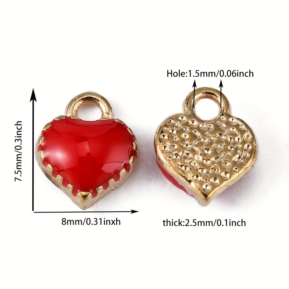 100Pcs Light Gold Alloy Enamel Heart Charms For Jewelry Making