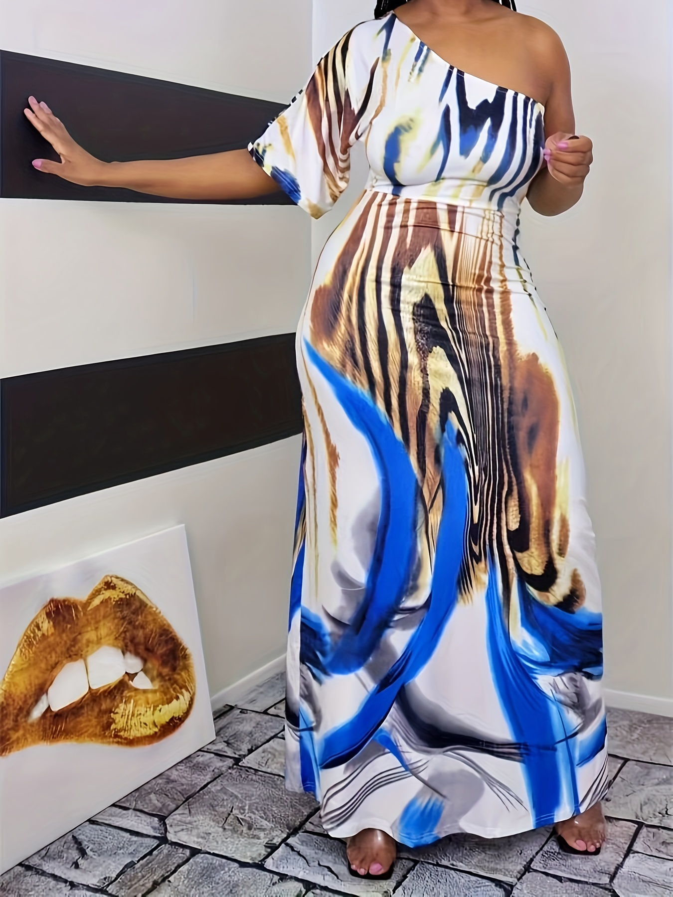 tie dye asymmetrical dress Tie Dye Asymmetrical Strapped Satin Dress– Beyazura.com main image 1