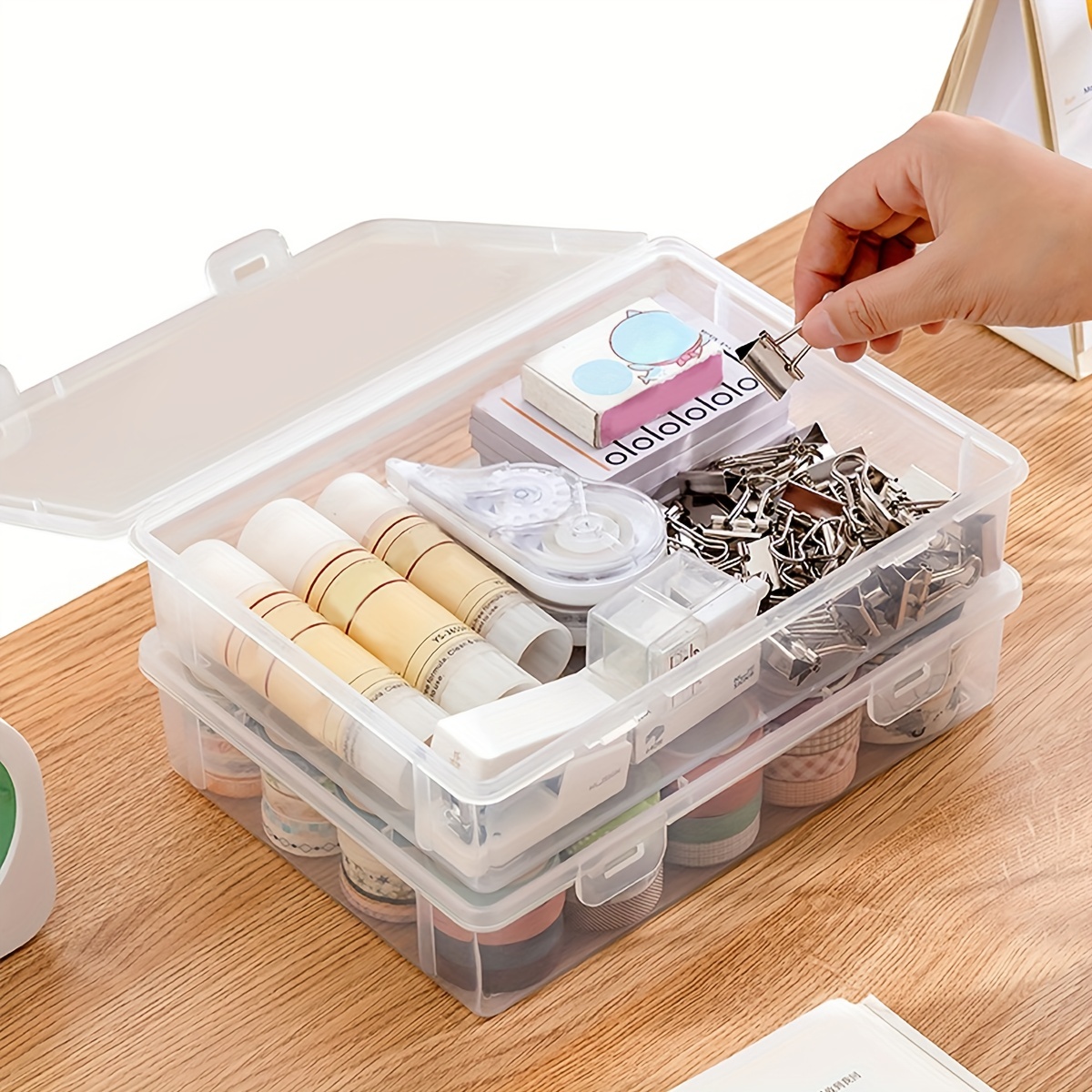 Large Capacity Transparent Dustproof Stationery Storage Box - Temu