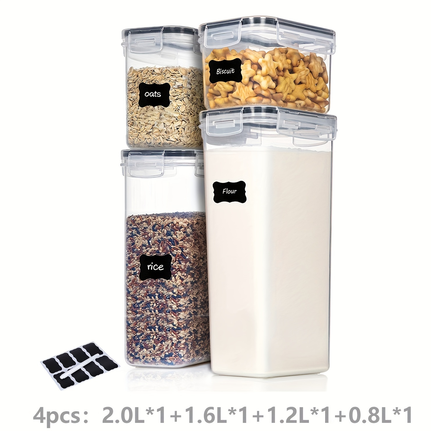 Shazo Contenedores herméticos para almacenamiento de alimentos, juego de 7  piezas, organizador de despensa, harina de plástico sin BPA, recipientes