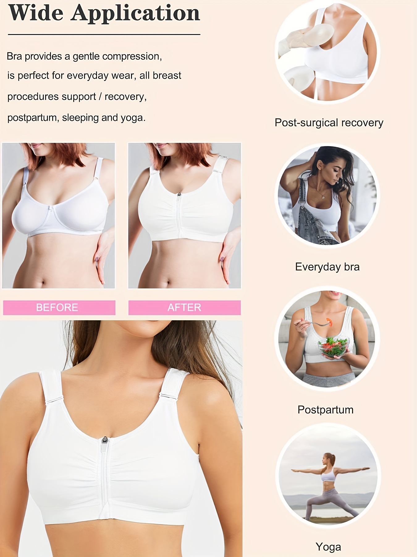 Post Surgery Bra Surgical Bra Compression Sports Bra Front Closure Bras for  Women Close Breast Augmentation Bra Wireless (Small, Black) at   Women's Clothing store