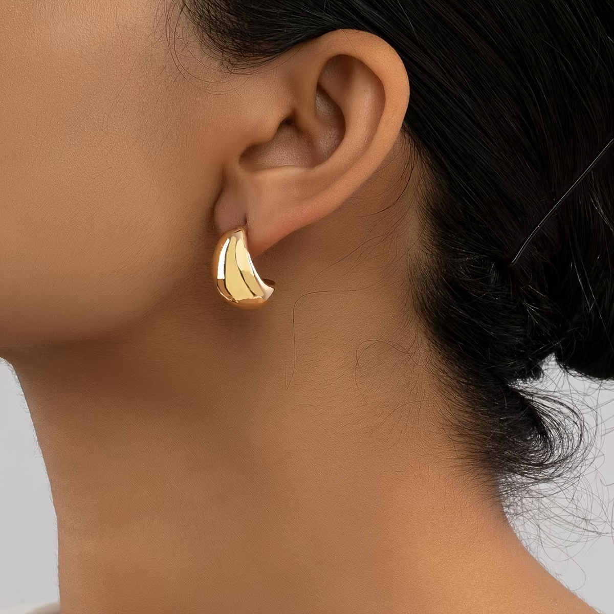 Chunky Golden Hoop Earrings Lightweight Hollow Bean Open - Temu Canada