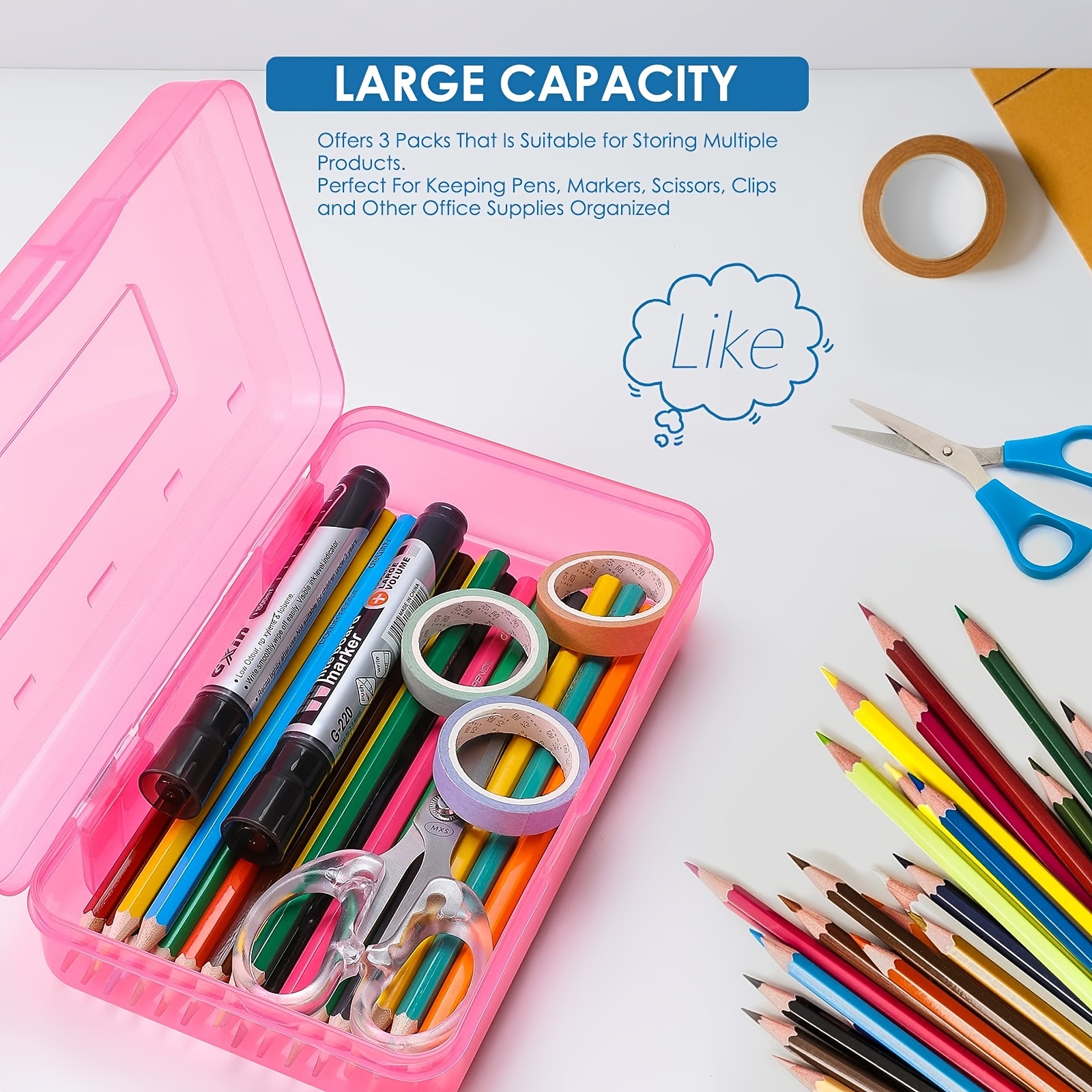Large Pencil Box, Hard Pencil Case Organizer, Durable Plastic