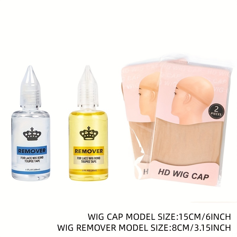4pcs Wig Remover & HD Wig Cap Set Quick Hairspray Tape Adhesive Liquid HD Clear