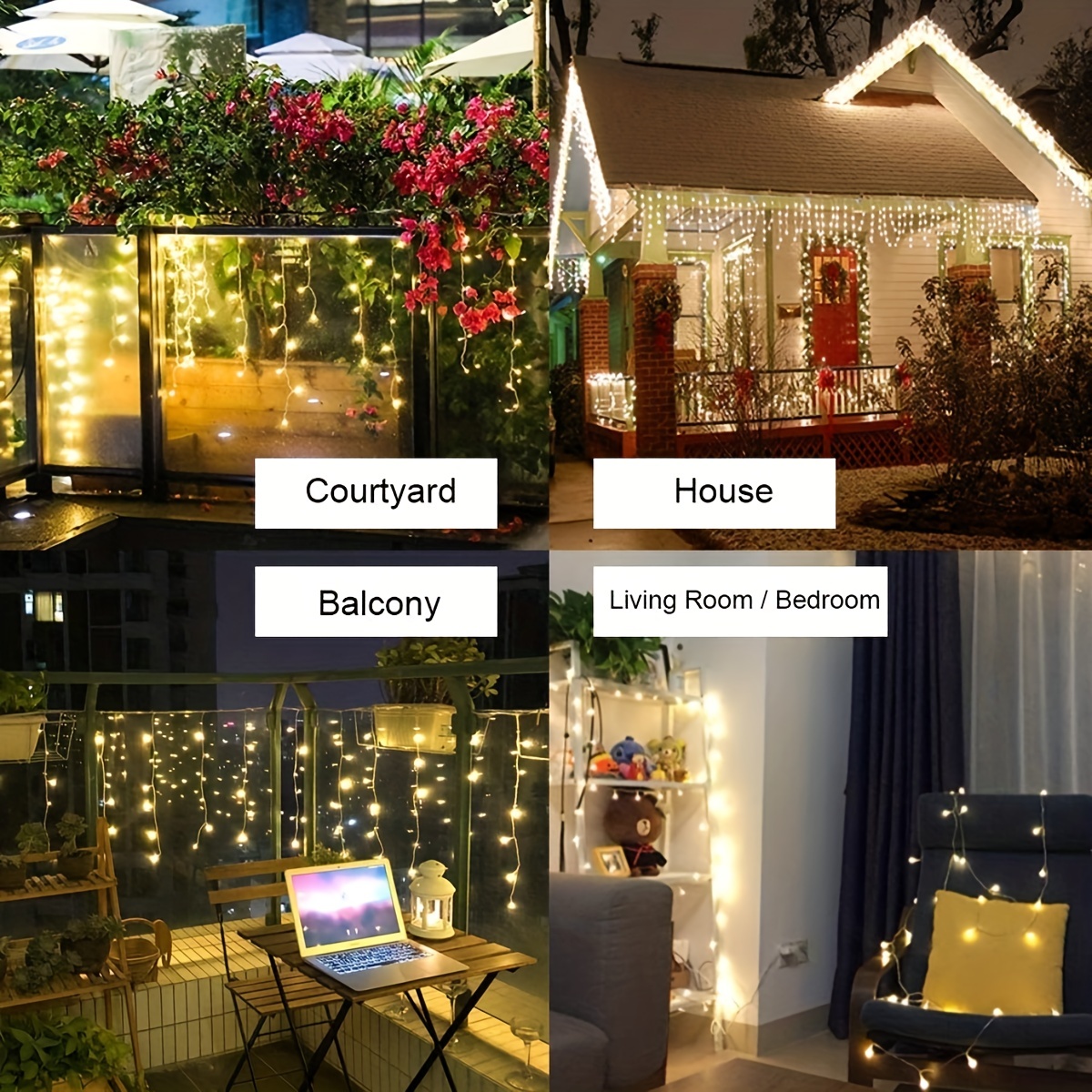 1pc solar led icicle string lights yard light christmas icicle lights window curtain fairy lights for wedding party bedroom garden patio outdoor indoor 4m 13ft 96led halloween christmas decorations details 0