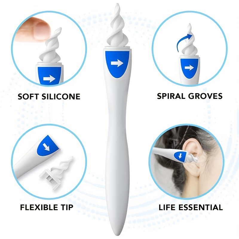 Ear wax Remover With Ear wax Removal Aid & 8 Replacement Heads Included 4  Reusable Micro-Bristles and 4 Silicone Q-grip Heads, 4PCS Ear Picker