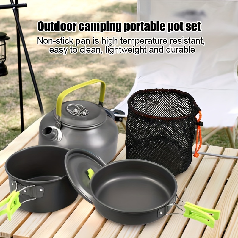Portable Camping Cookware Set, Outdoor Camping Pot Teapot Pan Set, Camping  Accessories - Temu