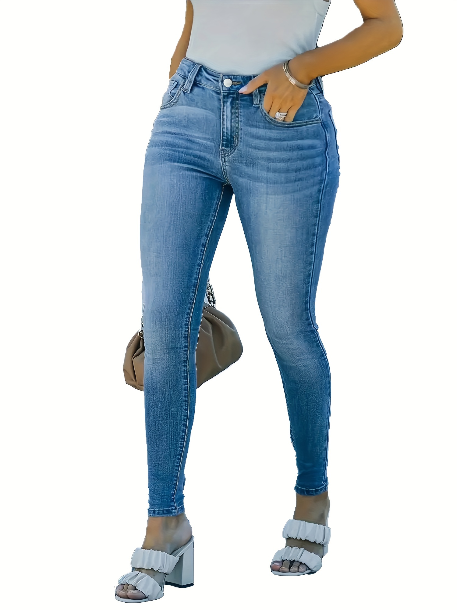 Plus Size Casual Jeans Women's Plus Washed Button Fly Slight - Temu