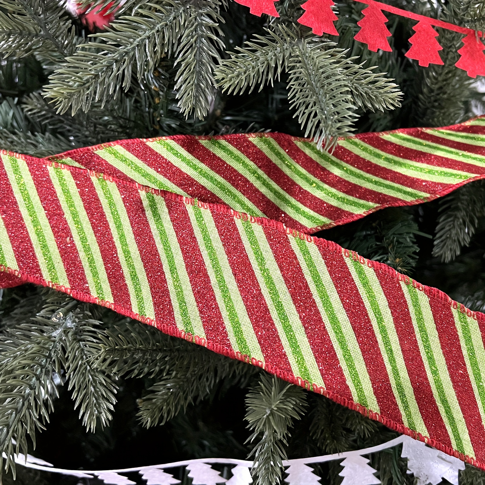 Christmas Wired Edge Ribbon Christmas White Red Striped - Temu