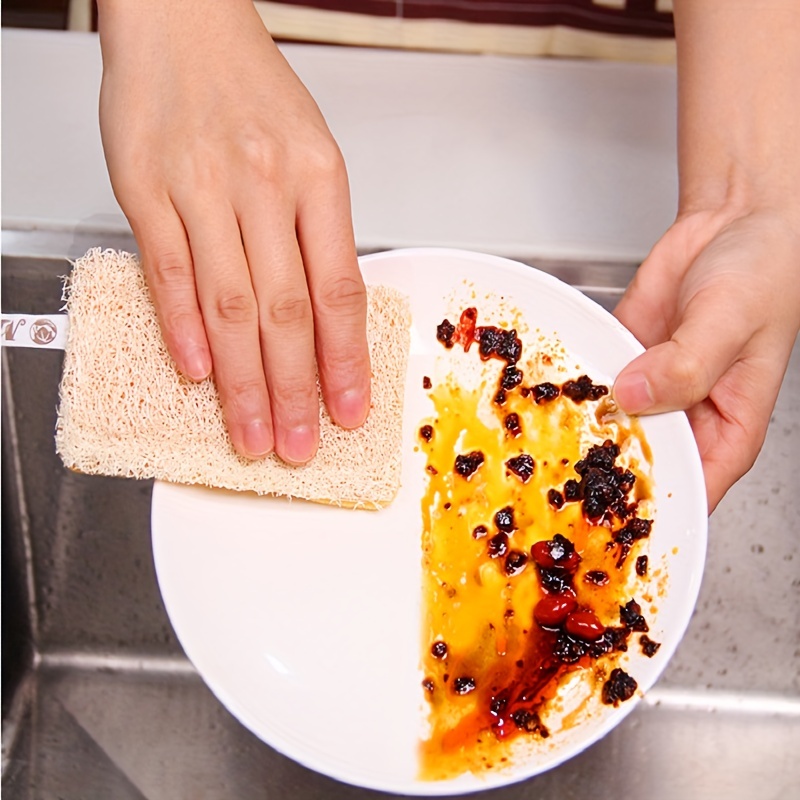 5pcs, Loofah Dishwashing Sponge, Non-stick Oil Degreasing Loofah Brush, Non-scratch Pot Scrub Brush, Loofah Kitchen Cleaning Scrub Sponge For Kitchen Stove Range Hood Pot Bottom Sink, Cleaning Supplies, Cleaning Tool, Back To School Supplies