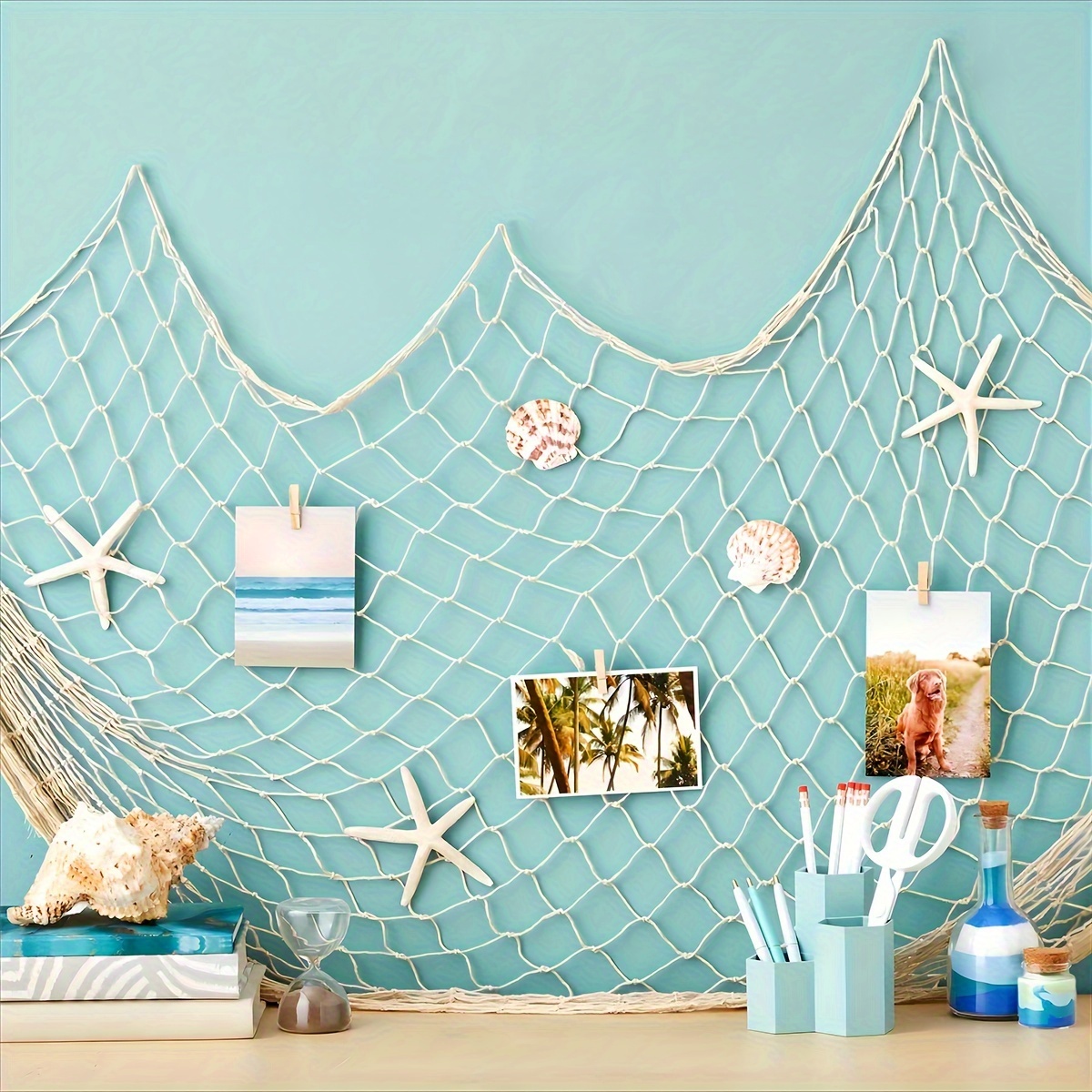 39 x 59 inch Fish Net Wall Decoration with Shells Ocean Themed Wall  Hangings Fishing Net Party Decor Natural Starfish Mediterranean Style Decor  for