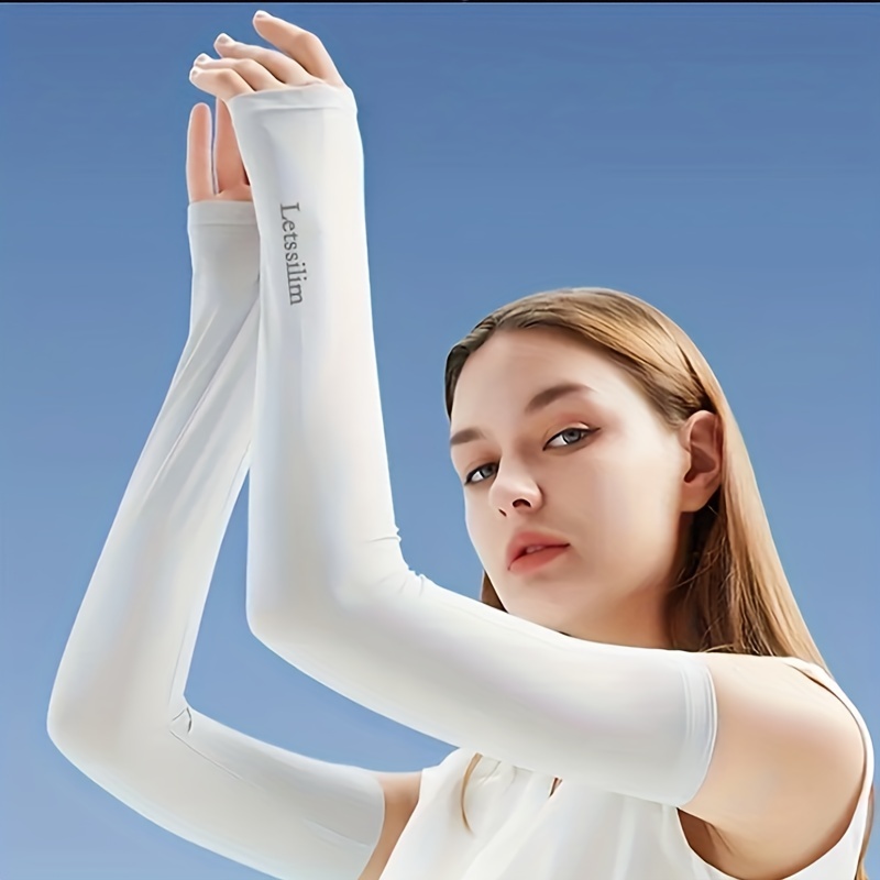 Solid Color Ice Silk Arm Sleeves Thumb Hole Breathable Anti - Temu