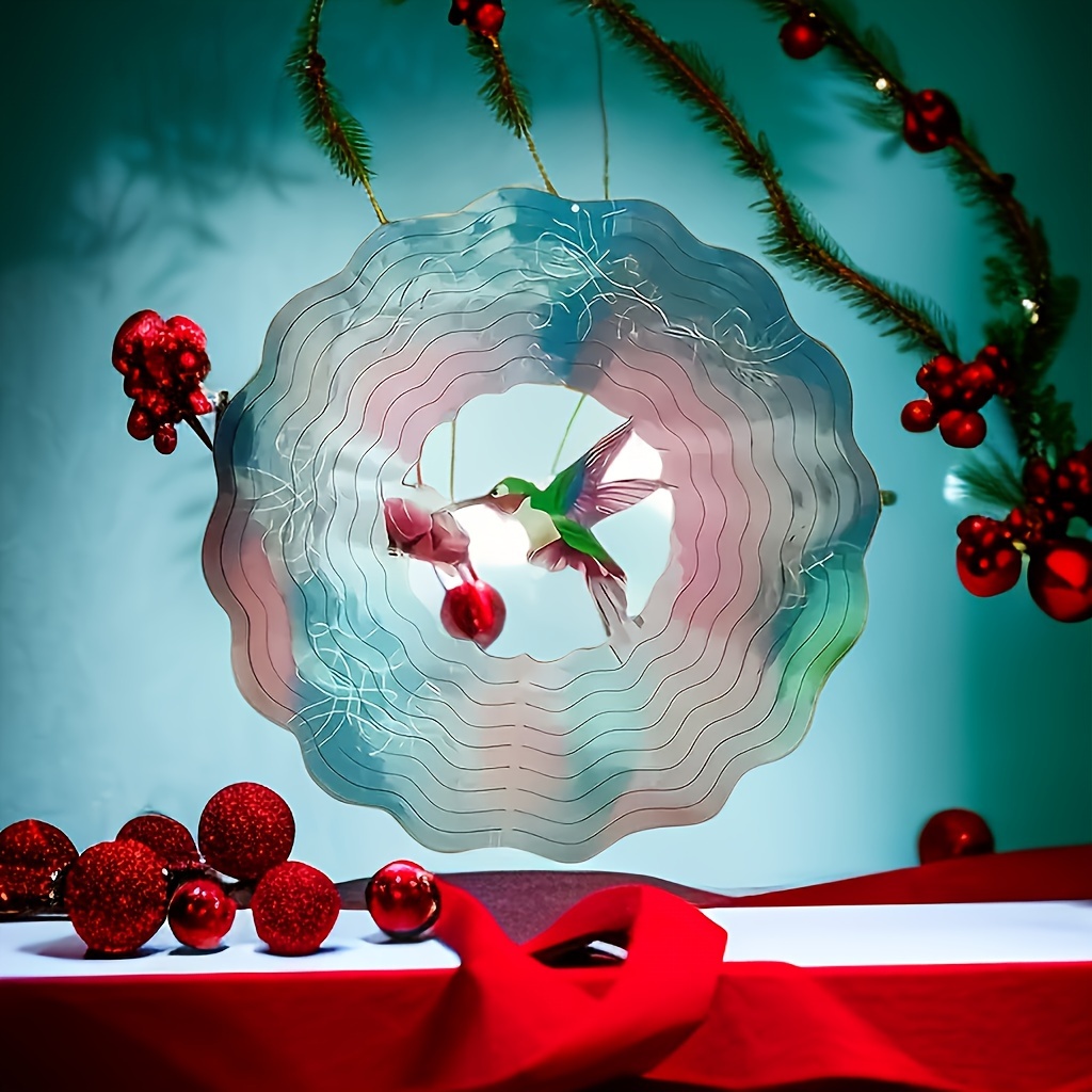 1個 メタル3d回転風鈴吊り下げ カラフルなハチドリステンレス鋼