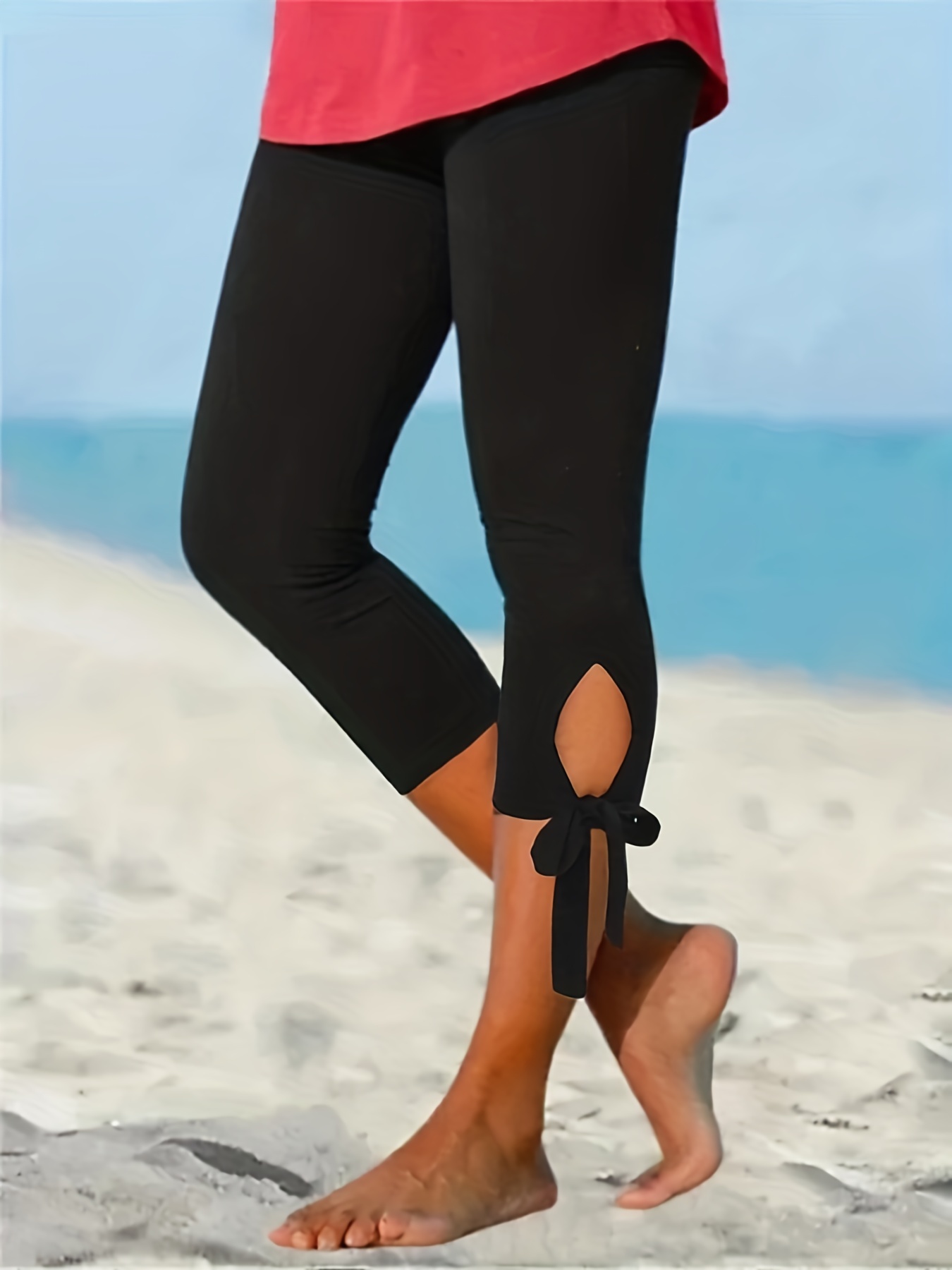 MAWCLOS Womens Casual Capri Pants Lounge Beach Leggings Stretch