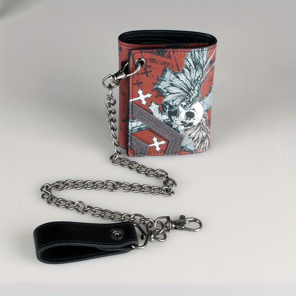High Skull Cross Chain 3 Fold Men's Wallet