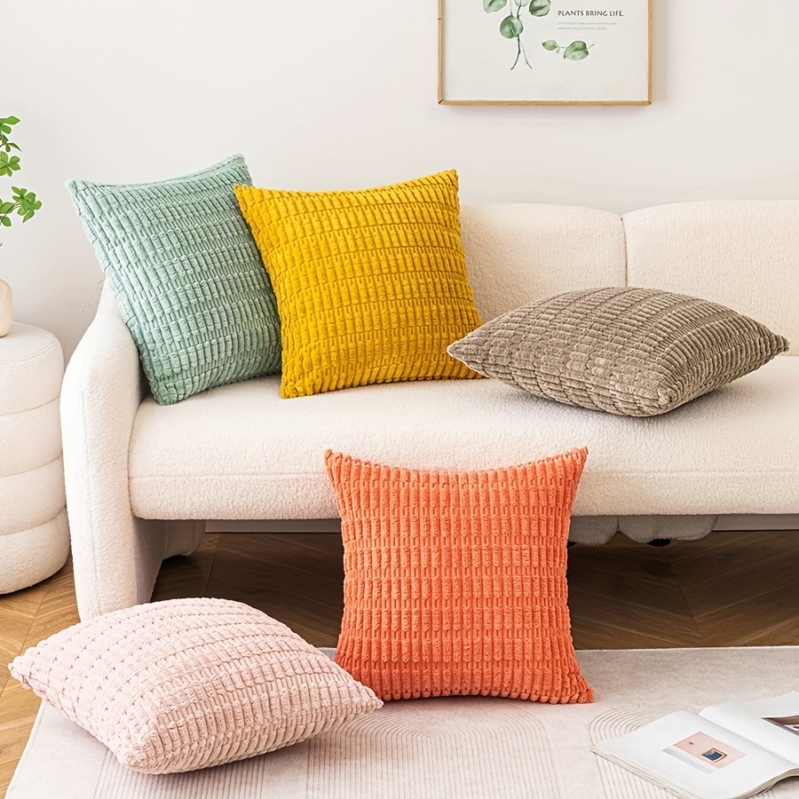 Soft Corduroy Striped Square Pillow Covers For Living Room Couch