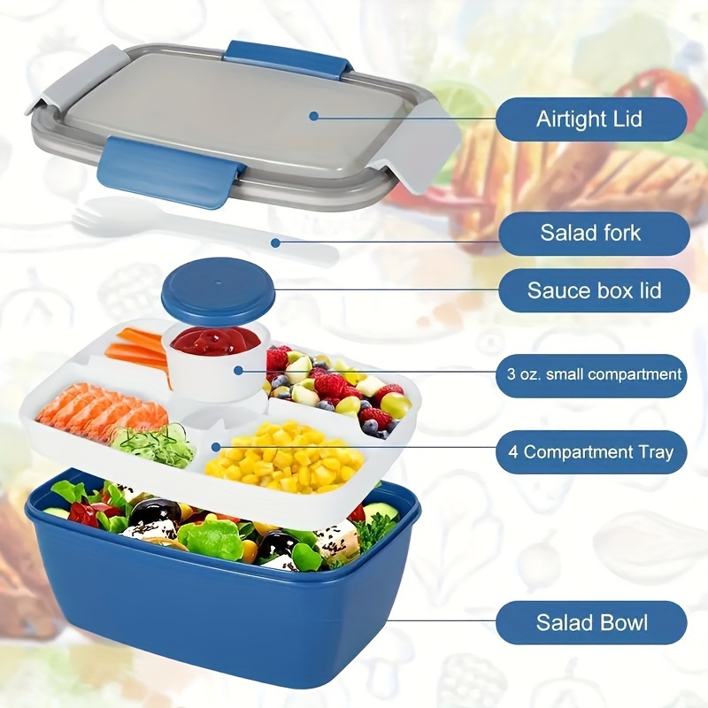Portable Salad Lunch Box Salad Bowl With 2 Compartments And - Temu