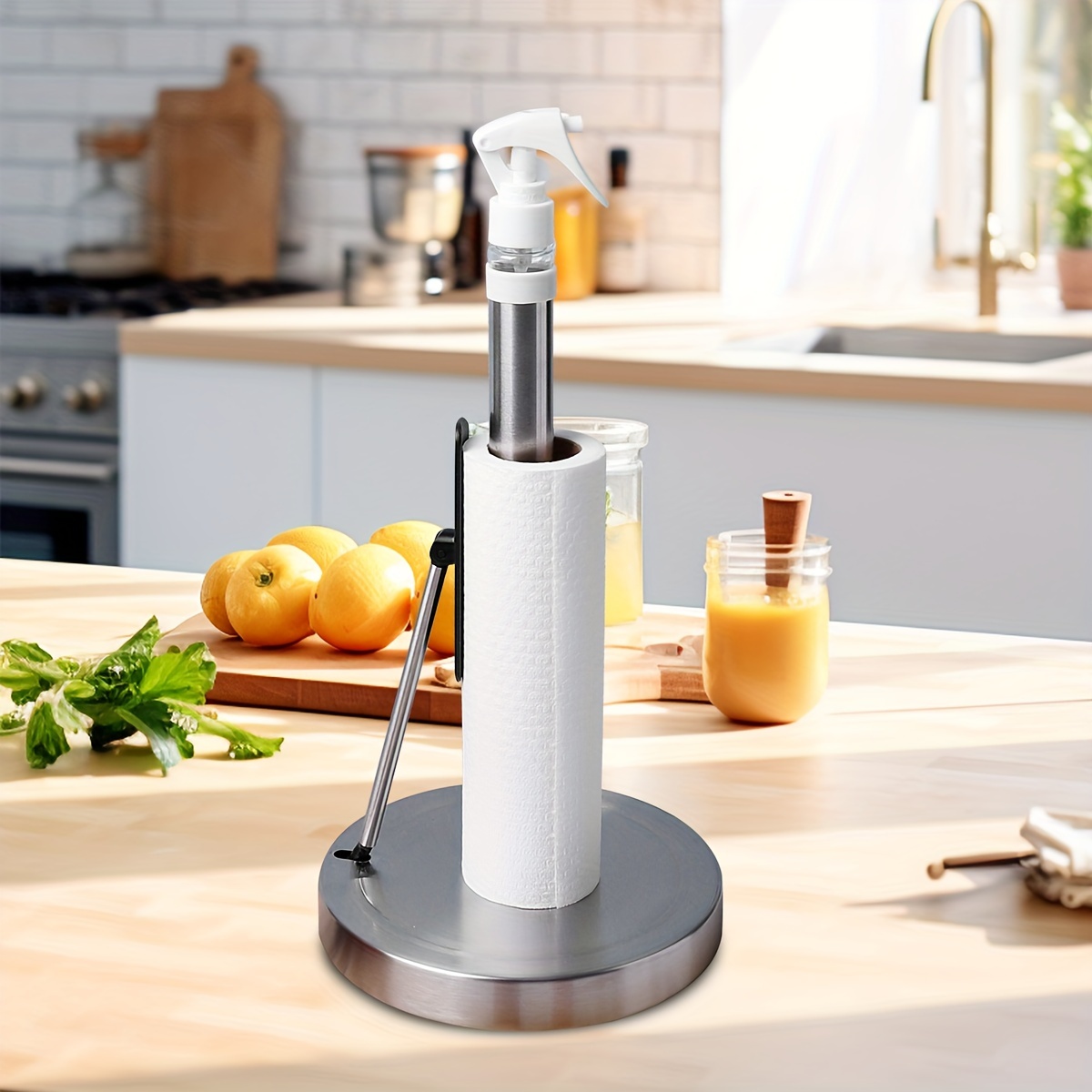 Paper Towel Holder with Spray Bottle,Stainless Steel Countertop