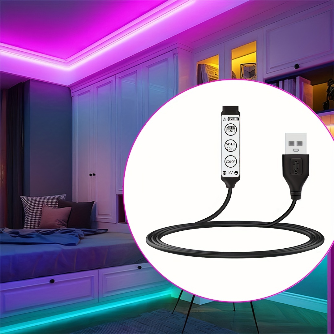 Controlador de luz LED con Cable USB para tira de luces LED, controlador de  3 teclas, 5V DC, 1M, RGB, 4 pines - AliExpress