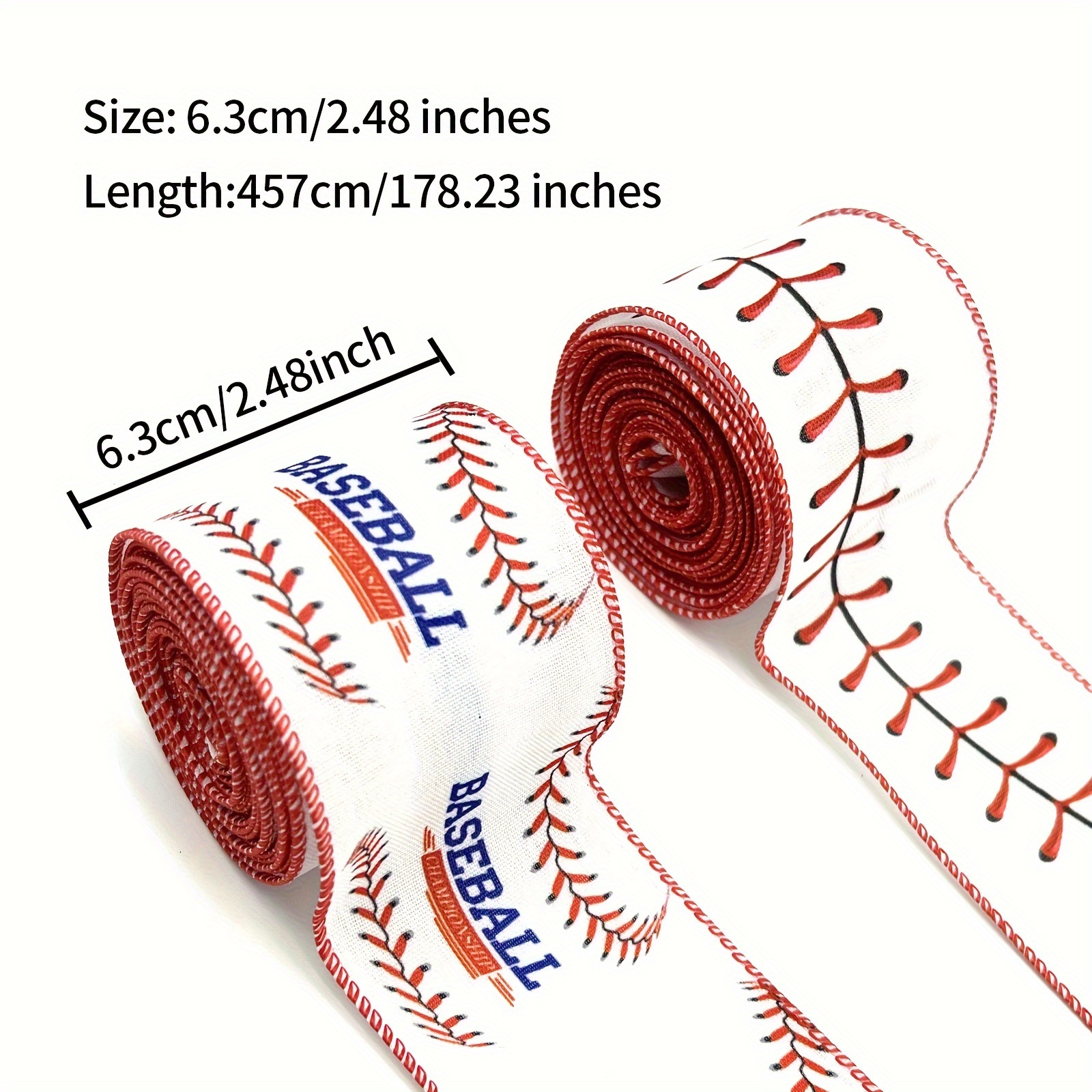 2 Rolls 20 Yards Baseball Ribbons Red White Wired Edge Fabric Ribbons 1.5  Inch Sport Stitching Satin Wired Ribbon for Present Wrapping DIY Crafts