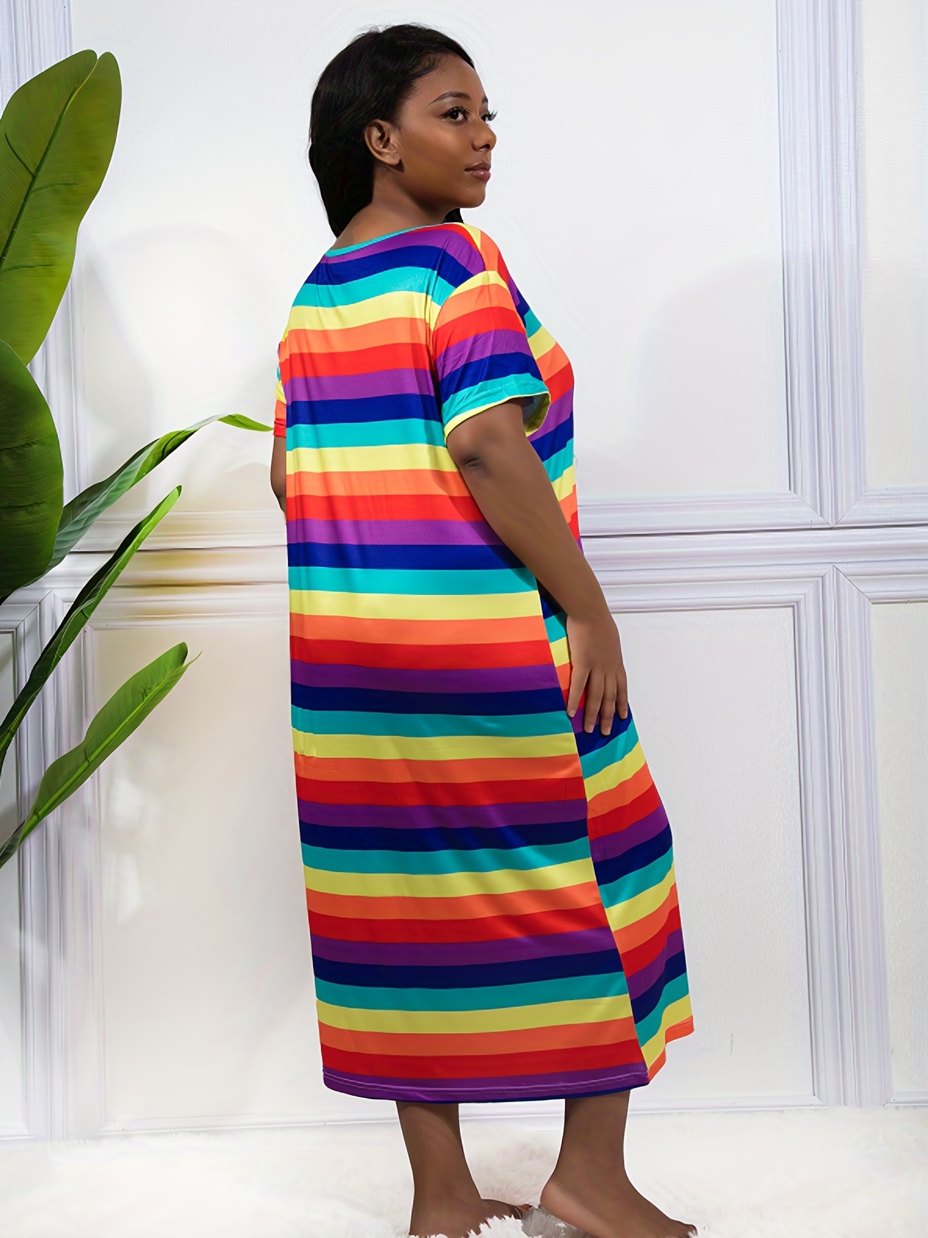 Rainbow stripe store t shirt dress